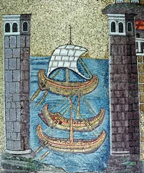 Trois navires entrant dans le port de Ravenne (détail)